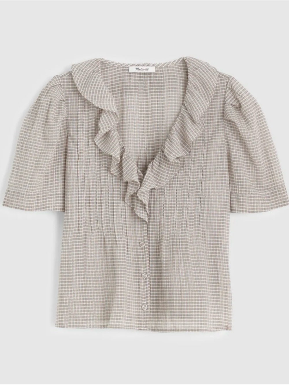 Madewell Beige Ruffle V-Neck Button-Front Blouse - Picture 6 of 9